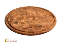 planche à découper ronde en bois d'olivier 25 cm